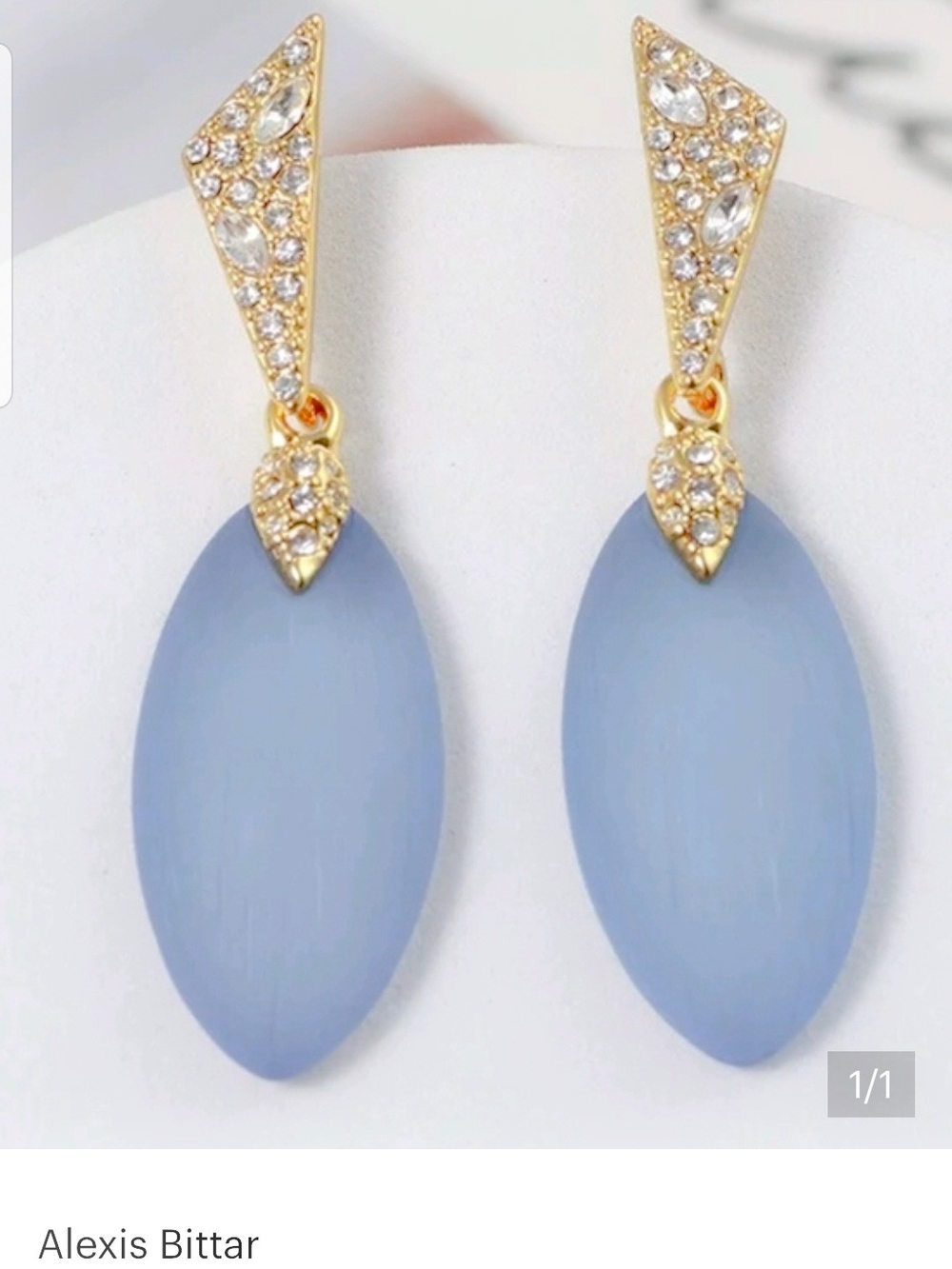Alexis Bittar Gold and Powder Blue Marquise Drop Crystal Earrings